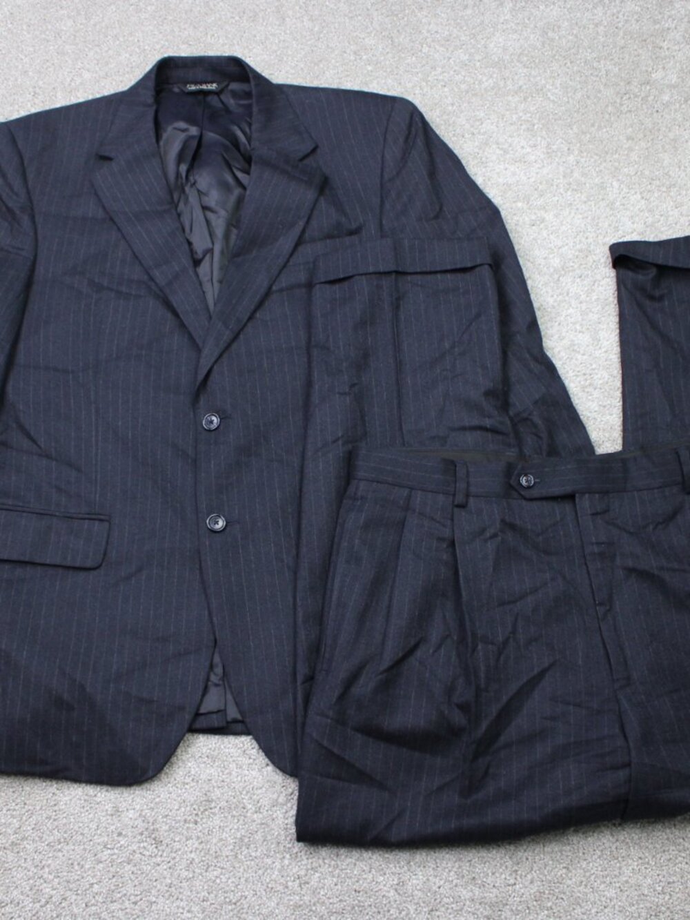 Jos. A. Bank 2pc Pant Suit 36R 36x30 Blue Pinstripe Wool Cashmere Pleated Cuffed